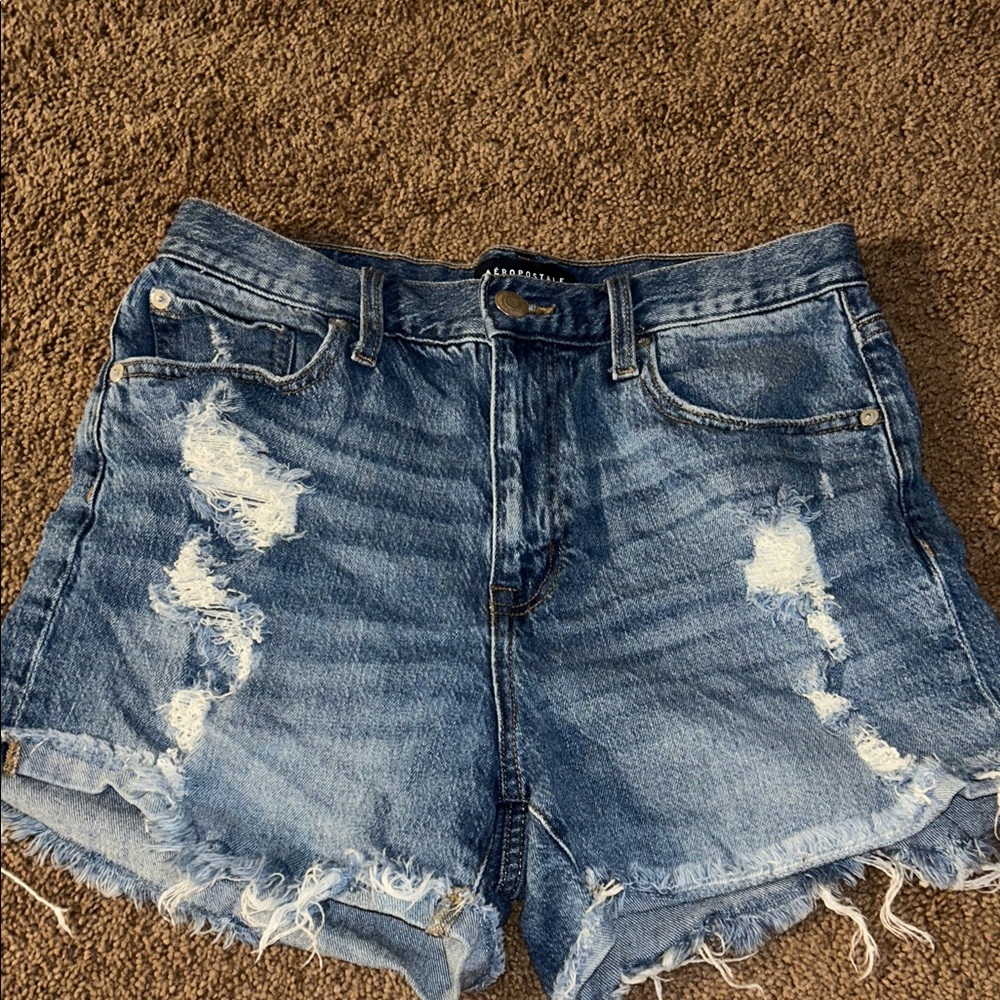 Aeropostale Frayed Light Blue Distressed Denim Shorts